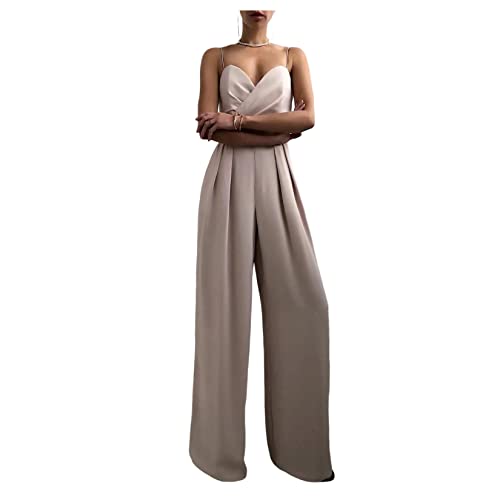 UNeedVog Frauen Spaghetti -Gurt Rolmer Taille Gerade Beinhosen, Die Overall Losen, EIN Stück Hose Aus Einem von UNeedVog