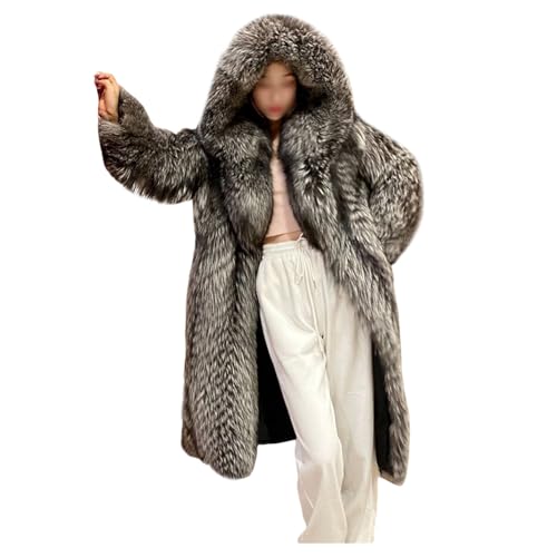 UNeedVog Frauen für Kunstpelzmantel Langer Kapuze -fuchsfuchsfell -jacke mit Schnalle und Taschen Verdicken von UNeedVog