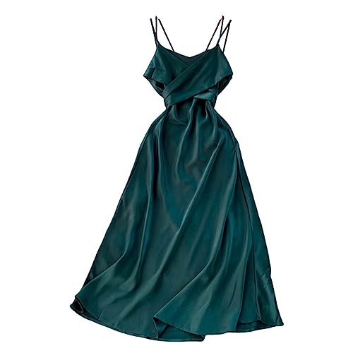 UNeedVog Frauenkleid V-Ausschnitt Trägerloser Hosentender Kleider Satin Urlaubsreise Foto Kleid Hohe von UNeedVog