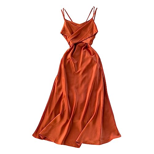 UNeedVog Frauenkleid V-Ausschnitt Trägerloser Hosentender Kleider Satin Urlaubsreise Foto Kleid Hohe von UNeedVog