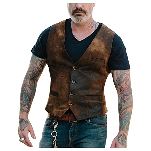 UNeedVog Herren Vintage Anzug Weste Ärmellose Weste Gilet Casual Slim Fit Business Cowboy -westen von UNeedVog