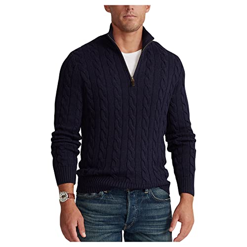 UNeedVog Herrenpullover Pullover Slim Quarter Reißverschluss Strick Rollkragenpullover Mock Hals Polo von UNeedVog