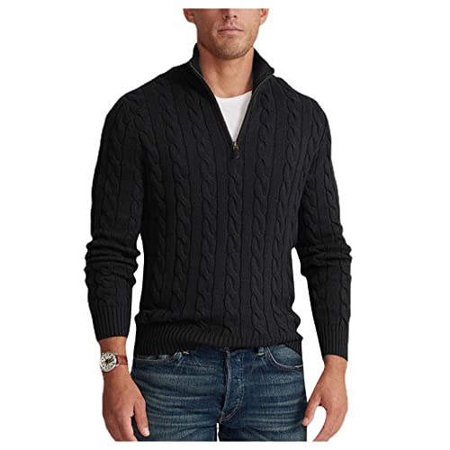 UNeedVog Herrenpullover Pullover Slim Quarter Reißverschluss Strick Rollkragenpullover Mock Hals Polo von UNeedVog