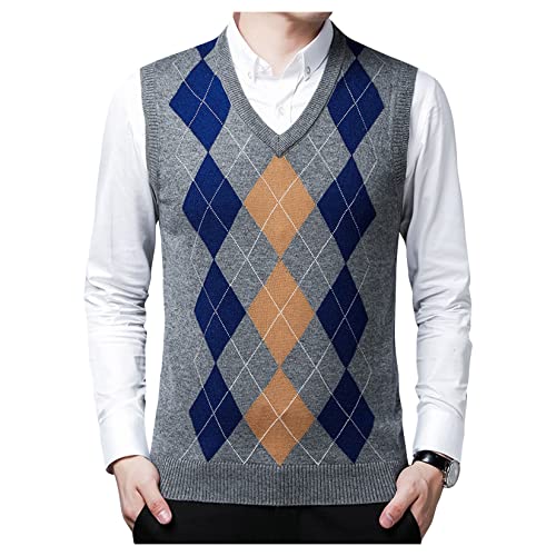 UNeedVog V Hals Ärmellose Pullover Herren Argyle Pullover Pullover Geschäft Casual Strick Weste Coat von UNeedVog