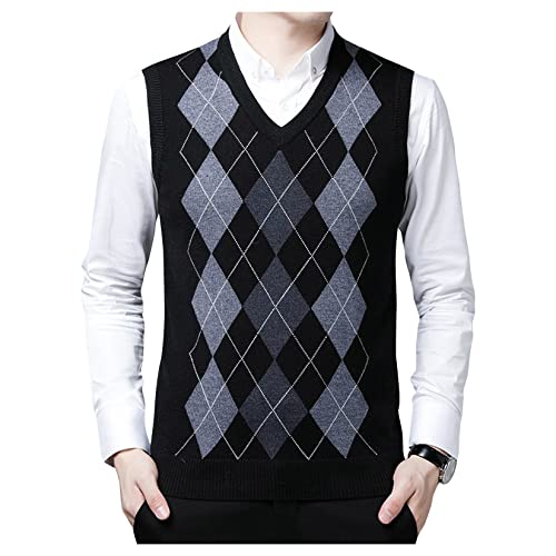 UNeedVog V Hals Ärmellose Pullover Herren Argyle Pullover Pullover Geschäft Casual Strick Weste Coat von UNeedVog