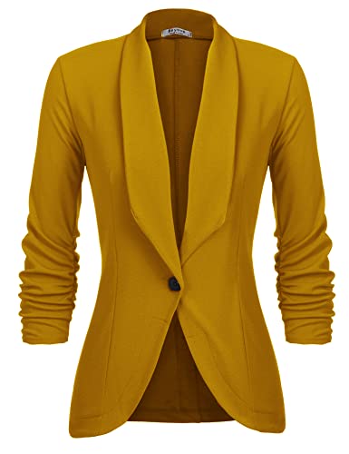 UNibelle Damen Blazer 3/4 Arm Lang Jacken V-Ausschnitt Stretch Elegant Bolero Jacke Tailliert Damenblazer Ockergelb S von UNibelle