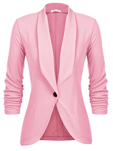 UNibelle Blazer Damen Elegant Sportlich Longblazer Business 3/4 Arm lang Jacke Slim Fit Sommer Rosa 3XL von UNibelle