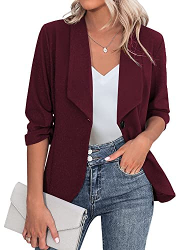 UNibelle Blazer Damen Elegant Sportlich Longblazer 3/4 Arm Business Büro Jacke Blazer Slim Fit Weinrot L von UNibelle