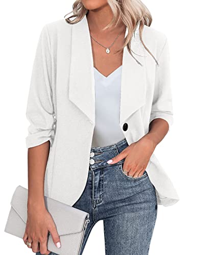 UNibelle Blazer Damen Elegant Sportlich Longblazer Business 3/4 Arm lang Jacke Slim Fit Sommer Weiß L von UNibelle