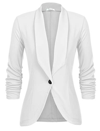 UNibelle Damen Casual Blazer 3/4 Arm Open Front Jacke Sportlich Elegant Sweatblazer Business Geschäft Weiß M von UNibelle