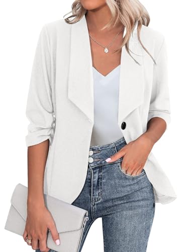 UNibelle Damen Casual Blazer 3/4 Arm Open Front Jacke Sportlich Elegant Sweatblazer Business Geschäft Weiß S von UNibelle