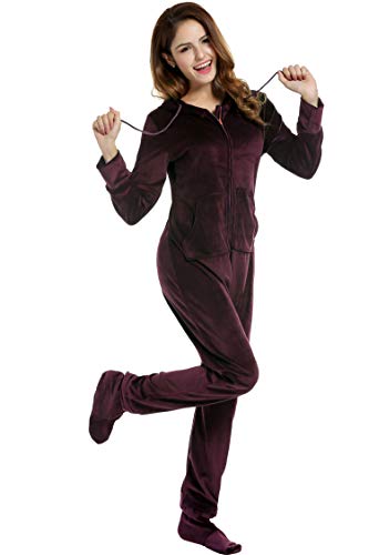 UNibelle Damen Jumpsuit Fleece-Onesie Overall Einteiler Pyjama Mit Footed Trainingsanzug Ganzkörperanzug Hausanzug Mit Kapuze & Reißverschluss von UNibelle