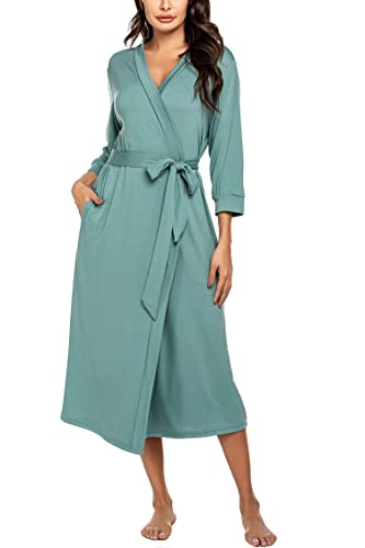 UNibelle Damen Morgenmantel lang leicht Kimono Maxi Dünn Saunamantel weich Robe Tasche Frauen Hausmantel hellgrün 3XL von UNibelle