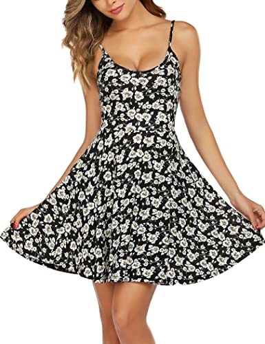 UNibelle Damen Sommerkleider Kurz Blumenmuster Kleid Strandkleid Verstellbaren Spaghettiträger Rüschen Freizeitkleid Chrysantheme XXL von UNibelle