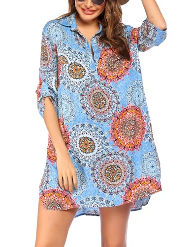 UNibelle Damen Strandkleid Hemdkleid Bikini Strandponcho Sommer Kaftan Strandkleid Bikini Cover Up Shirts Bohemian Large von UNibelle