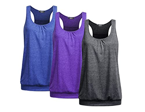 UNibelle Damen Yoga Tank Top Atmungsaktive Shirt Top Sport Tanktop Ärmellos Fitness Oberteil Racerback DREI Stücke, 3er Pack_ Blau/Violett/Dunkelgrau, M von UNibelle