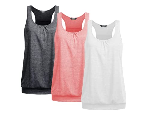 UNibelle Damen Yoga Tank Top Atmungsaktive Shirt Top Sport Tanktop Ärmellos Fitness Oberteil Racerback DREI Stücke, 3er Pack_ Dunkelgrau/Rosa/Weiß, M von UNibelle