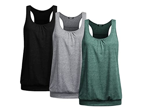 UNibelle Damen Yoga Tank Top Atmungsaktive Shirt Top Sport Tanktop Ärmellos Fitness Oberteil Racerback DREI Stücke, 3er Pack_ Schwarz/Hellgrau/Flaschengrün, M von UNibelle