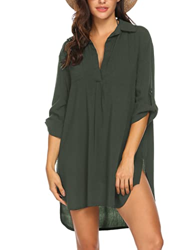 UNibelle Strandkleid Damen Bikini Cover Up Tunika Bluse Strandkleid Damen Shirt Strandponcho Sommer Cuffed Sleeve Shirts Tops, Armeegrün, L UNibelle Strandkleid Damen Bikini Cover Up Tunika Bluse Strandkleid Damen Shirt Strandponcho Sommer Cuffed Sleeve Shirts Tops, Armeegrün, L von UNibelle