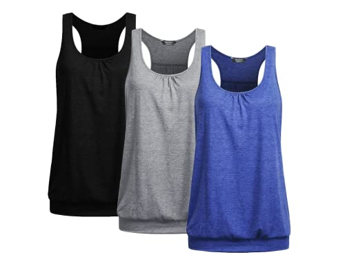 UNibelle Tank Top Damen Yoga Shirt Lauf Sporttop Unifarben Tanktop Ärmellos Racerback Fitness Yoga Oberteil Damen 3er Pack, 3er Pack_ Schwarz/Hellgrau/Blau, XXL von UNibelle