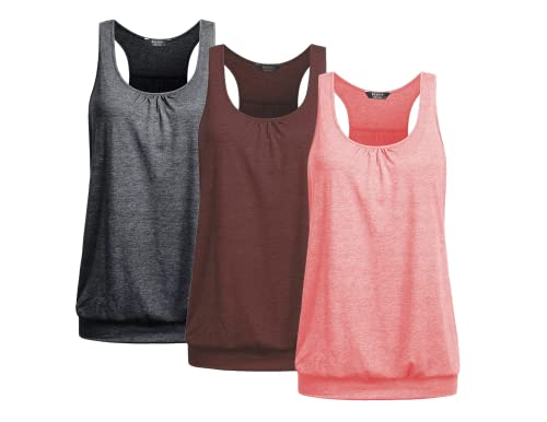 UNibelle Tank Top Damen Yoga Tolle Shirts Sport Racerback Lauf Tanktop Ärmellos Oberteil Basic-Top Schnelltrocknend 3er Pack, 3er Pack_ Dunkelgrau/Weinrot/Rosa, XL von UNibelle