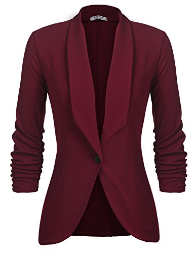 Unibelle Damen Blazer Cardigan Dünn 3/4 Längere Elegant Leicht Bolero Jacke Blazer Slim Fit Anzug Trenchcoat , Aa-weinrot, 36(Herstellergröße:S) von UNibelle