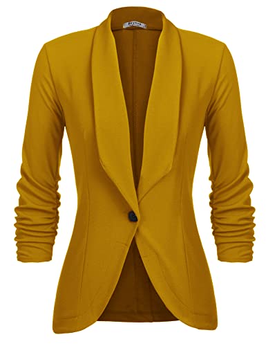 Unibelle Damen Blazer Cardigan Dünn 3/4 Längere Elegant Leicht Bolero Jacke Blazer Slim Fit Anzug Trenchcoat , Aa-yellow, 44(Herstellergröße:XXL) von UNibelle