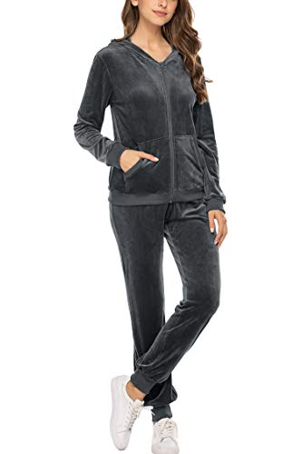 Unibelle Damen Trainingsanzug Jogginganzug Velours Kapuzenpullover und Hose Sportbekleidung mit Reißverschluss Kordelzug Taschen Hoodie Sweat Set, A_grau, XXL von UNibelle