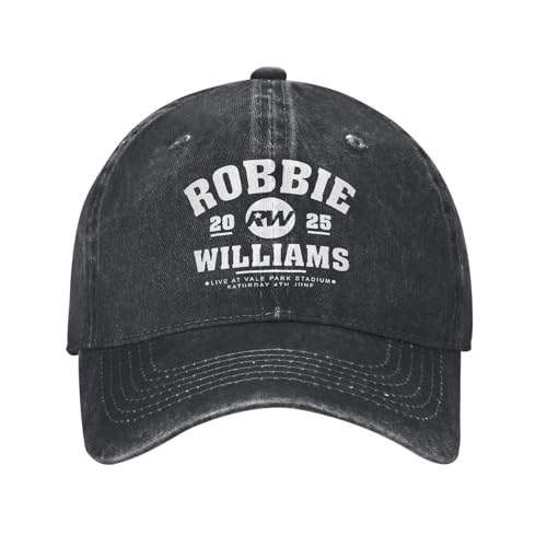 UOARQAUJ Robbie Williams Live 2025 Konzert Männer Frauen Baseballkappe RW Singer Distressed Washed Hat Outdoor Workouts Verstellbarer Snapback von UOARQAUJ