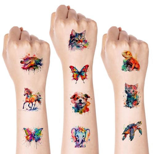 1 Set Wasserfarben Tiere Temporäre Tattoos + 1 Präzisionspinzette, 60 Stile Temporär Erwachsene Männer Frauen und Kinder Hautfreundliche Wasserdichte Klebetattoos für Arme Gesicht Hände Körper von UOCAI