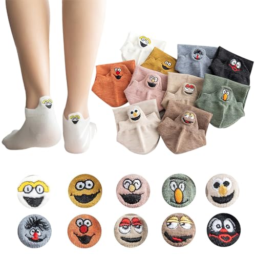 10 Paar Damen Lustige Socken Baumwolle Komfortabel Netter Cartoon Bestickte Lustig Sneaker Socken Damen Interessante Tier Charakter Katze Funny Crew Socken für Frauen und Mädchen Größe: 35-40 von UOCAI