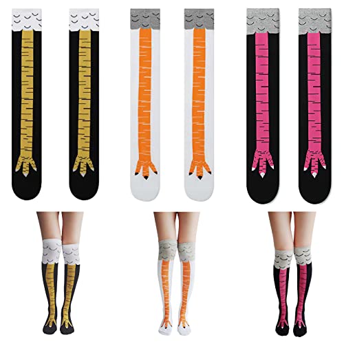 3 Paar Chicken Leg Socks Hühnerfüße Socken, Overknees Strümpfe Hühnerfüße Funny Socks Kniestrümpfe Damen Weich und Hautfreundlich Lustiges Socken Cartoon von UOCAI