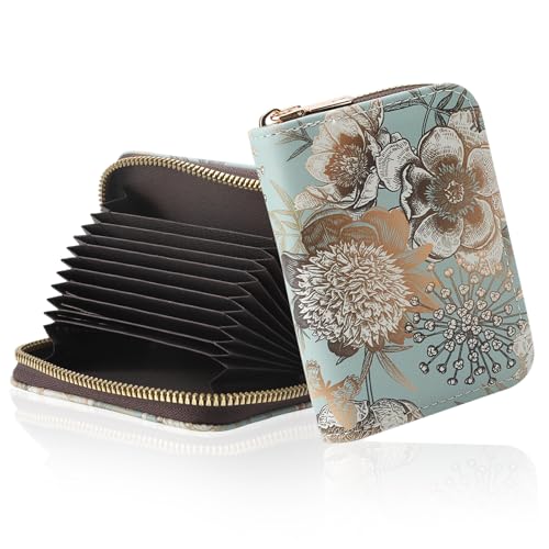 UOCAI Kreditkartenetui für Damen mit RFID Schutz, Kleines Portemonnaie Mini Kurzer Damen Geldbeutel mit Zipper 11 Fächer Kartenetui Visitenkartenetui Orgel-Stil Tragbar Anti-Diebstahlbürste von UOCAI