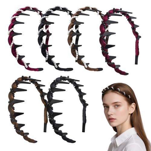 Vintage High Cranium Zickzack Haarreif Damen 2025 Neu, 6 Stück Vintage Perlen-Schwarz-Diamant-Stirnband amen Elegant Hoher Doppelseitiges Design Haarreifen für Mädchen & Frauen von UOCAI