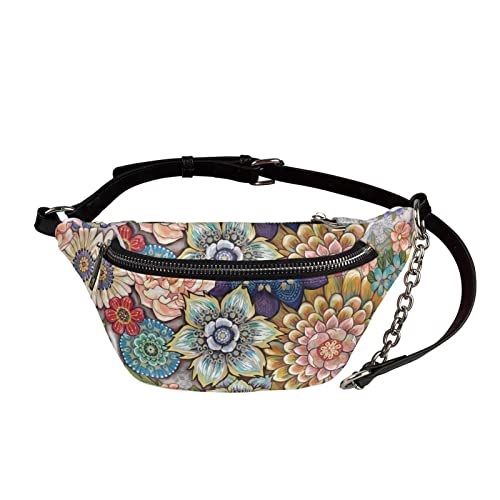 UOIMAG Bauchtasche für Damen, Retro-Hüfttasche, Leder, Crossbody-Brusttaschen, Boho-Blumen., Einheitsgröße von UOIMAG