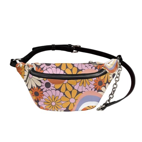 UOIMAG Bauchtasche für Damen, Retro-Hüfttasche, Leder, Crossbody-Brusttaschen, Hippie Blumen Swirl Wave, Einheitsgröße von UOIMAG