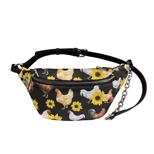 UOIMAG Bauchtasche für Damen, Retro-Hüfttasche, Leder, Crossbody-Brusttaschen, Huhn Sonnenblume, Einheitsgröße von UOIMAG