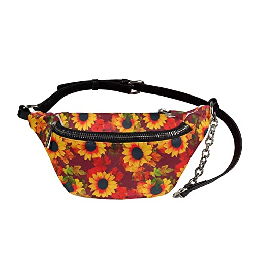 UOIMAG Bauchtasche für Damen, Retro-Hüfttasche, Leder, Crossbody-Brusttaschen, Sonnenblumen-Ahornblätter, Einheitsgröße von UOIMAG