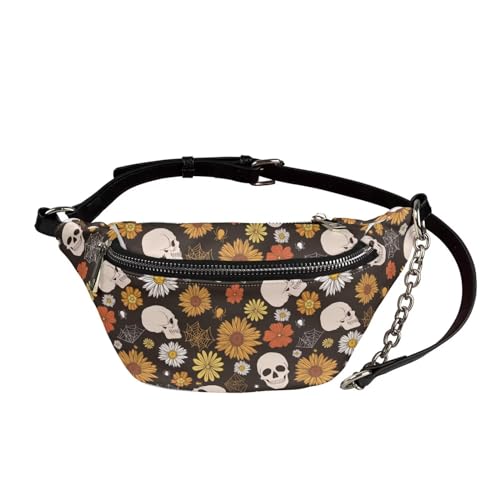 UOIMAG Bauchtasche für Damen, Retro-Hüfttasche, Leder, Crossbody-Brusttaschen, Totenkopf Blumen, Einheitsgröße von UOIMAG