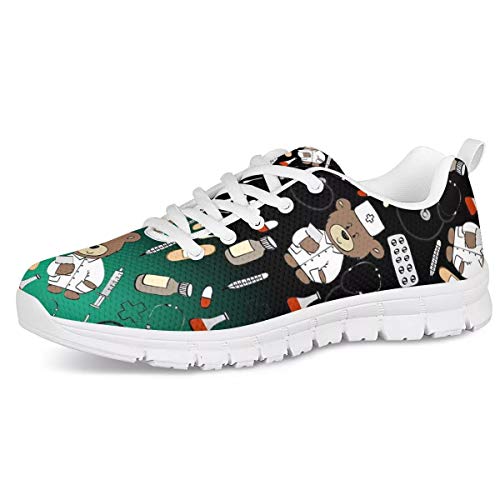 UOIMAG Bear Medical Pattern Farbverlauf Grün Schwarz Krankenschwester Sneaker Schuhe Weiche Mesh Spitze Lauftrainer Leichte Unisex Freizeitschuhe 41EU von UOIMAG