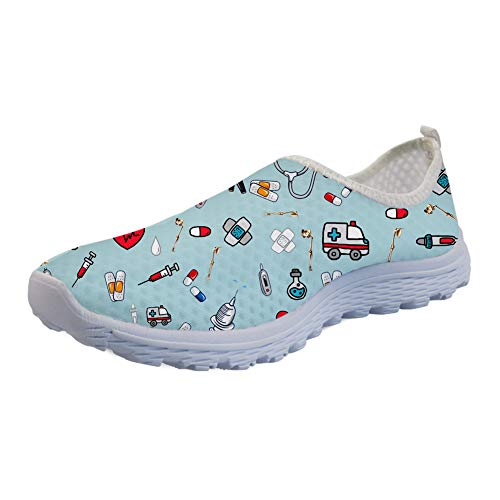 UOIMAG Blue Nurse Schuhe Geschenk für Frauen Mädchen Casual Slip On Schuhe Atmungsaktive Mesh Schuhe Flat Sport Sneaker 39EU von UOIMAG