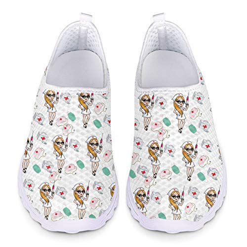 UOIMAG Cool Nurse Pattern Schwarze Krankenschwester Schuhe Casual Slip On Schuhe Atmungsaktive Mesh Schuhe Flat Sport Sneaker 39EU von UOIMAG