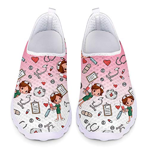 UOIMAG Cute Nurse Pattern Rosa Krankenschwester Schuhe Casual Slip On Schuhe Atmungsaktive Mesh Schuhe Flat Sport Sneaker 36EU von UOIMAG