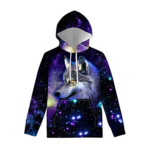 UOIMAG Damen Hoodie Sweatshirt mit Tasche Langarm Pullover T-Shirt Tops Tuniken XS-5XL Größe, Galaxy Wolf, 54 von UOIMAG