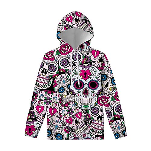 UOIMAG Damen Hoodie Sweatshirt mit Tasche Langarm Pullover T-Shirt Tops Tuniken für Sport, Candy Skull Flower, 46 von UOIMAG