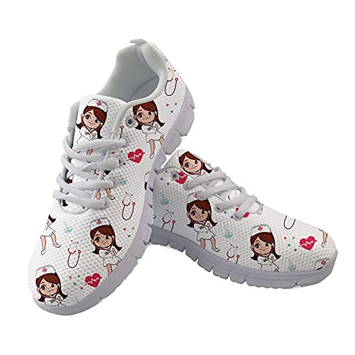 UOIMAG Damen Sneaker, Krankenschwester Schuhe Weiß, Air Mesh Trainer Spitze Freizeit Sneaker Flat Road Schuhe 38EU von UOIMAG