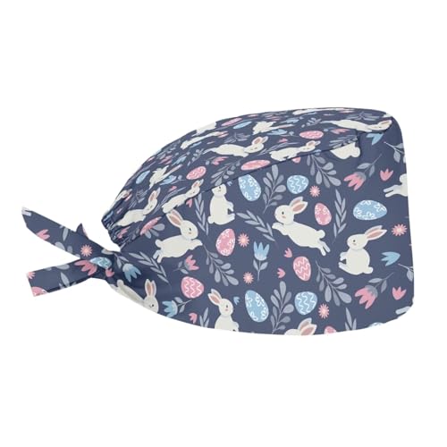 UOIMAG Floral Eggs Rabbit Scrub Hüte für Frauen Nette Ostern Tag Bouffant Scrub Caps Haar Abdeckung Urlaub Caps von UOIMAG