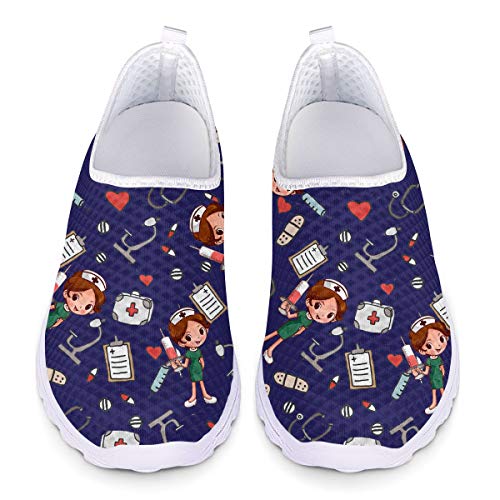 UOIMAG Frauen Blaue Krankenschwester Schuhe - Flache Slip-On Atmungsaktive Mesh Leichte Sport Turnschuhe 38EU von UOIMAG