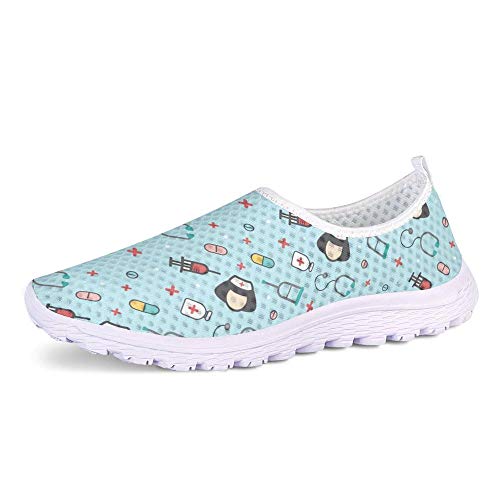 UOIMAG Frauen Krankenschwester Schuhe Nette Blaue Krankenschwester Muster Slip On Schuhe Casual Mesh Schuhe Leichte Sport Turnschuhe Mädchen Geschenk Schuhe 40EU von UOIMAG