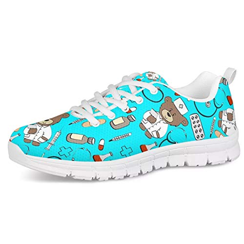 UOIMAG Frauen Männer Unisex Trainer Bär Medizinisches Muster Krankenschwester Sneaker Schuhe Soft Air Mesh Laufschuhe Leichte Schnür-Freizeitschuhe 36EU von UOIMAG